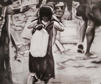 Martin  Mutegi, 25, Wangechi, charcoal on canvas
