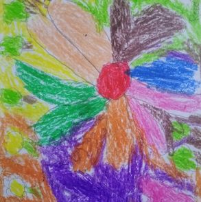 Rebecca Muthoni, 6, crayons